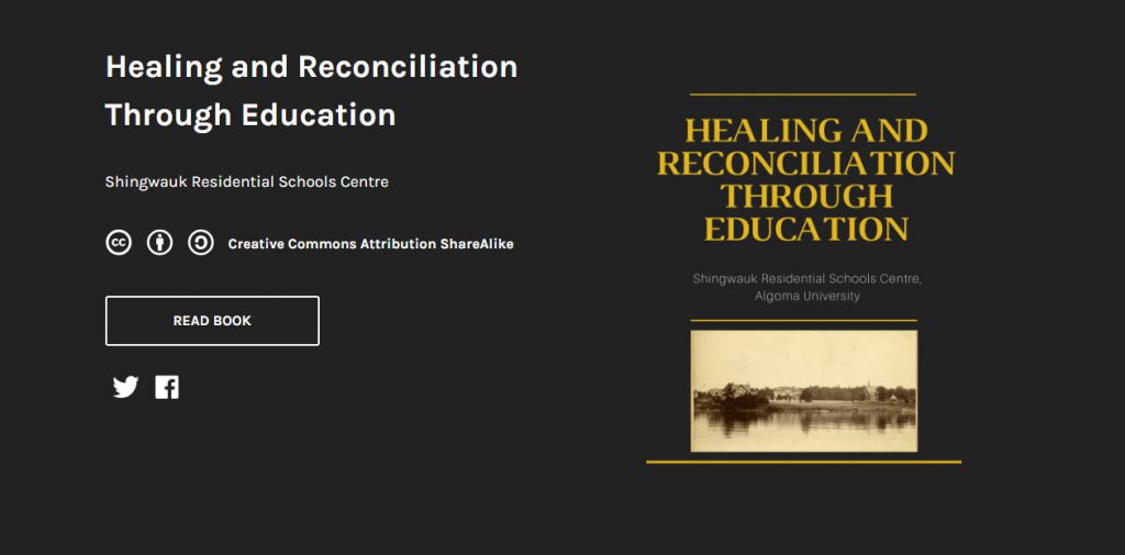 Cover of the Healing and Reconciliation Through Education Pressbook.
