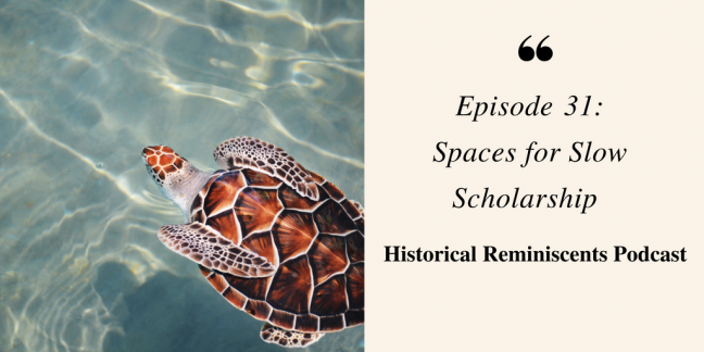 Red turtle swimming, on right text reads "Episode 31: Spaces for Slow Scholarship"